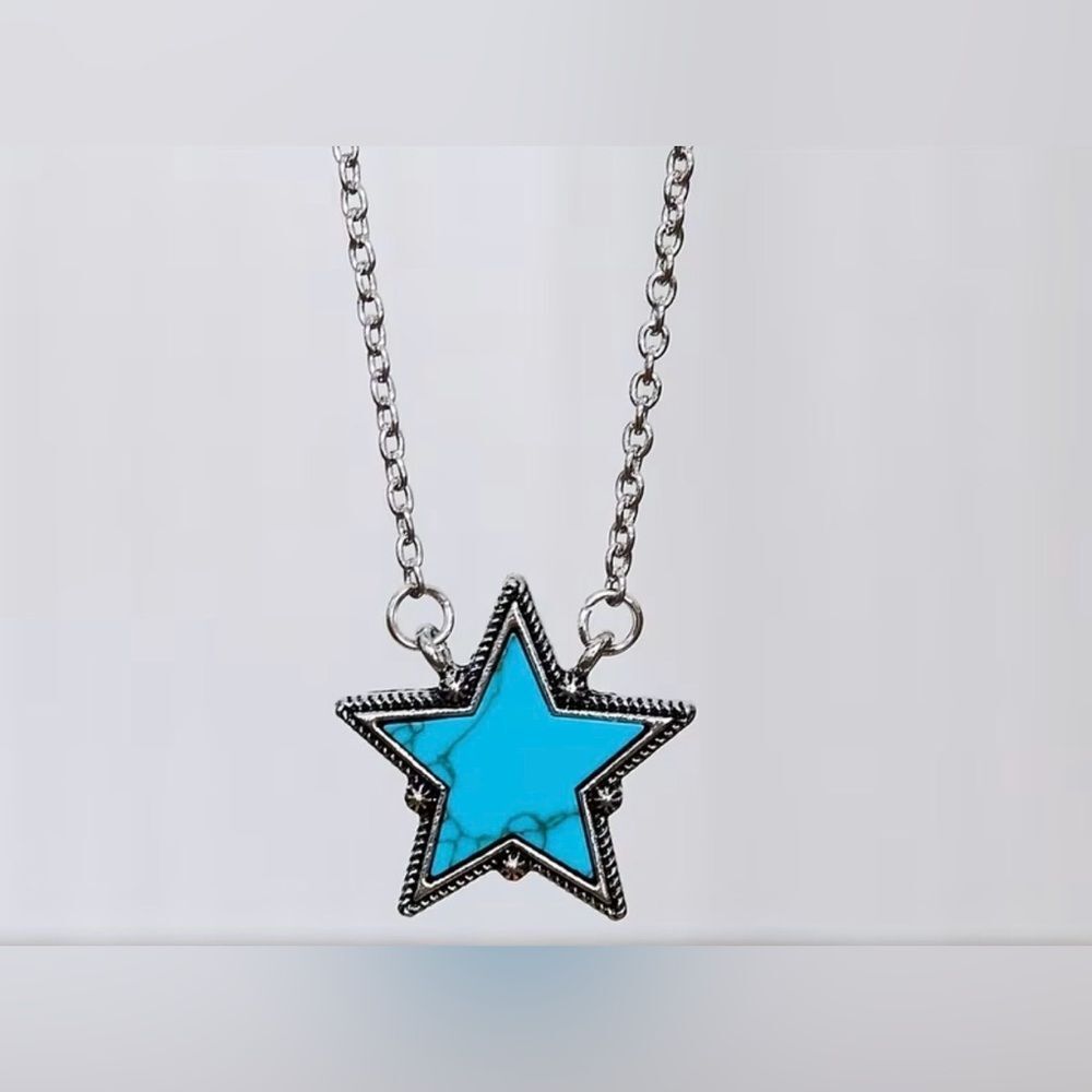 Free People Silver Chain Star Necklace with Turquoise Inlay